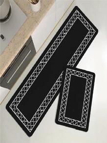 1入組黑色幾何圖案海綿地墊 - 防滑、防油,非常適合廚房使用 - 黑色 - 查看 2