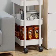 1pc 3-tier Bathroom Storage Rack, Free-standing Kitchen Vegetable Basket Trolley With Wheels - Black - View 5