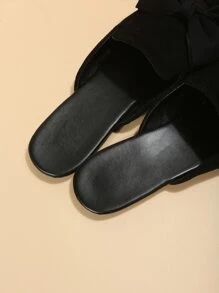 Dép xỏ ngón đế bệt nơ thắt nơ thời trang dành cho nữ, trang phục thường ngày, nhẹ, đa năng, mũi nhọn, đế mềm, mẫu mới xuân/hè - màu đen - Xem 6