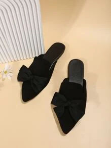 Dép xỏ ngón đế bệt nơ thắt nơ thời trang dành cho nữ, trang phục thường ngày, nhẹ, đa năng, mũi nhọn, đế mềm, mẫu mới xuân/hè - màu đen - Xem 4