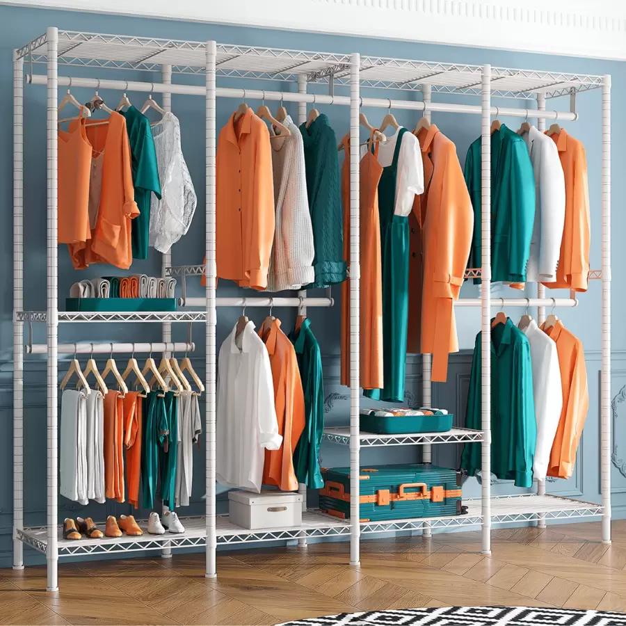 Closet Organizer Metal Garment Rack Portable Clothes Hanger Freestanding Closet Wardrobe 77"Wx 18"D X 77"H - White - View 1