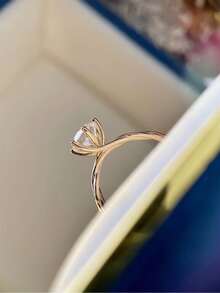 BALMORA 1pc High-End S925 Sterling Silver 24K Gold Plated Cubic Zirconia Ring Six Claws Rings For Women Wedding Party Gift - Gold - View 10