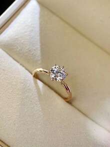 BALMORA 1pc High-End S925 Sterling Silver 24K Gold Plated Cubic Zirconia Ring Six Claws Rings For Women Wedding Party Gift - Gold - View 3