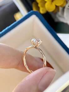 BALMORA 1pc High-End S925 Sterling Silver 24K Gold Plated Cubic Zirconia Ring Six Claws Rings For Women Wedding Party Gift - Gold - View 5