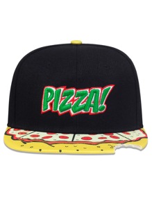 1 pieza Gorra de béisbol de moda hip-hop ajustable para hombre con diseño de pizza para deportes al aire libre, protección solar, viajes, fiestas en la playa, en la calle en primavera y otoño - Negro - Ver 2