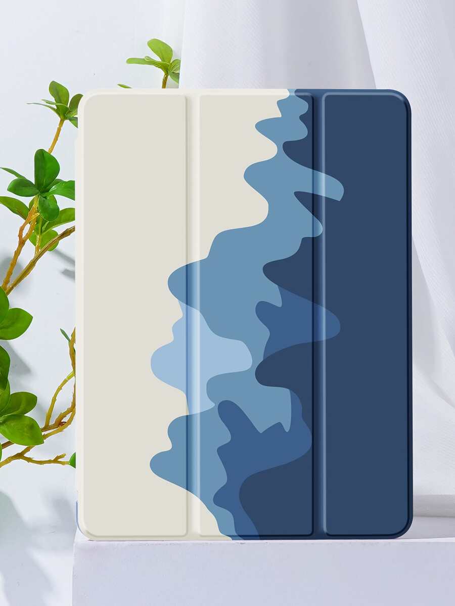 Summer Fashionable Blue & White Wave Pattern Tablet Case With Pen Holder And Painted Soft Silicone Material, Shockproof, Support Sleep/Wake Function, Compatible With Samsung And Ipad - Multicolor - View 1