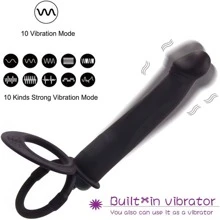 1 pièce Plug anal de pénis avec sangle en silicone, gode vibrant à double pénétration avec anneau de pénis, masseur de plug anal permettant de retarder l'éjaculation, jouets sexuels érotiques pour adultes pour homme femme couple, stimulateur vibrant de point, produits pour adultes