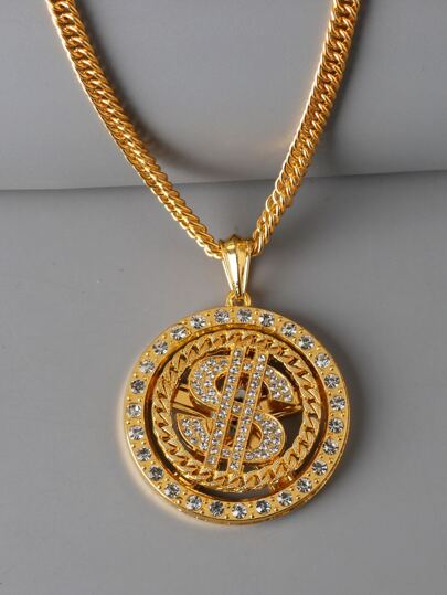 1 Pieza Collar Del Signo Del Dólar Para Hombre Con Colgante Decorado Con Diamantes De Imitación Giratorio