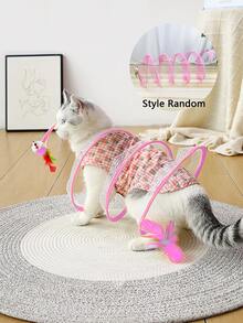 1入組可折疊和便攜S形滾動羽毛圖案老鼠貓玩具帶隧道,風格隨機 - 粉色 - 查看 1