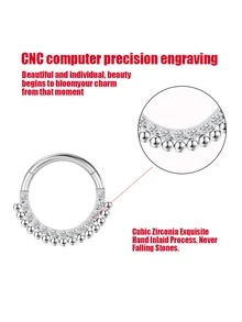 Titanium Nose Ring, Rhinestone Studded Circular Nose Loop With Welding Bead On The Side, Implantable G23 Titanium Alloy Cartilage Diaphragm Ear Hook, Body Piercing Jewelry With Stainless Steel Studded Spiral Shell, Width 8/10/12mm - Silver - View 7