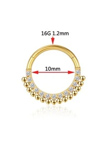 Titanium Nose Ring, Rhinestone Studded Circular Nose Loop With Welding Bead On The Side, Implantable G23 Titanium Alloy Cartilage Diaphragm Ear Hook, Body Piercing Jewelry With Stainless Steel Studded Spiral Shell, Width 8/10/12mm - Silver - View 9