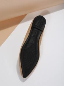 Women's Fashionable Comfortable Low Vamp Flat Shoes, Khaki Pointed Toe Loafers For Spring And Autumn - Khaki - View 7