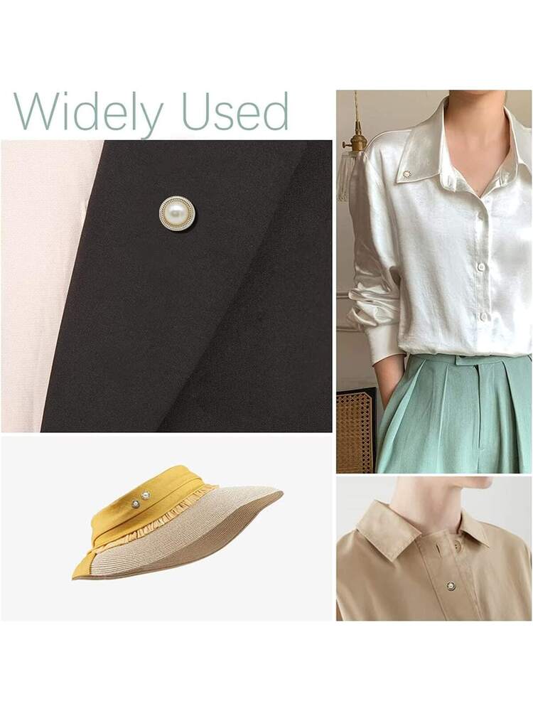 50pcs Seamless Faux Pearl & Rhinestone Buttons Brooches Pin For Clothes, Shirt, Sleeve Anti-Waist Opening