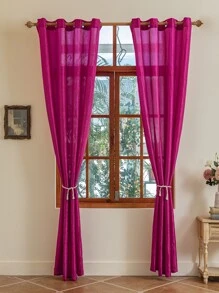 Solid Color Decorative Sheer Curtains - Hot Pink - View 2