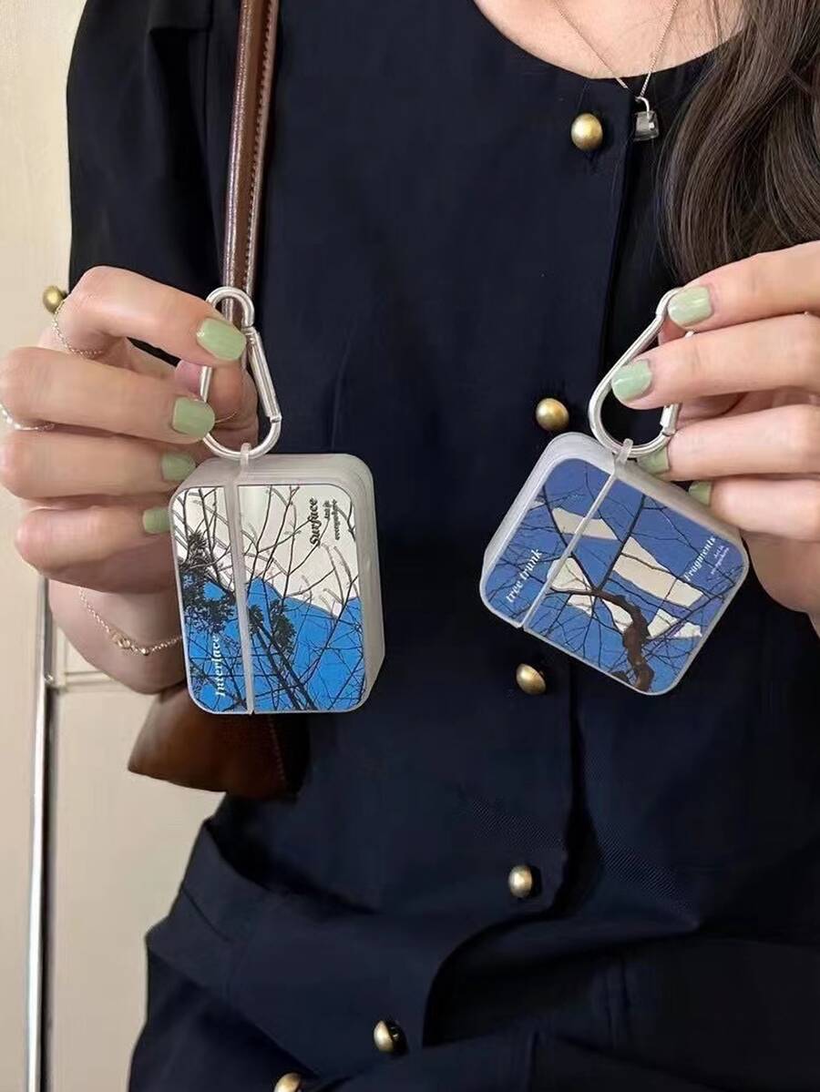 Estuche De Auriculares Cuadrado Con Espejo Y Diseño De Bosques Y Cielo - Multicolor - Ver 1