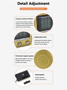 復古便攜式迷你收音機帶充分帶 - 金色 - 查看 5