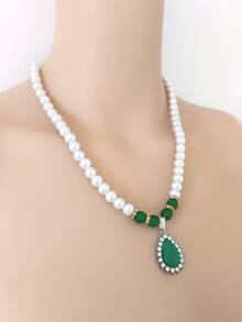 1 Miếng Trân châu Màu xanh lá Vòng cổ mặt dây chuyền , Hàn Quốc Phong cách , Linh hoạt Đối với phụ nữ - Nhiều màu - Xem 2