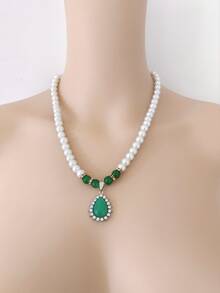 1 Miếng Trân châu Màu xanh lá Vòng cổ mặt dây chuyền , Hàn Quốc Phong cách , Linh hoạt Đối với phụ nữ - Nhiều màu - Xem 1