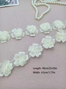 Ruban Décoratif De Bordure De Dentelle De Fleurs En Maille Brodée 3d Avec Perles Pour Accessoire Vestimentaire - Champagne - Voir 2