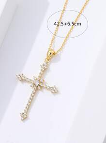 1pc Ladies' Fashion Crystal Cross Pendant Necklace Party Y2k Gift - Yellow Gold - View 4