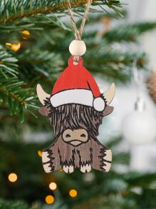 1pc Vintage Western Style Christmas Hat & Cow Shaped Wooden Decorative Hanging Ornament