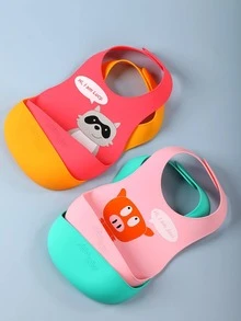 1pc Cute Pig Pattern Waterproof Washable Baby Silicone Bib - Pink - View 5
