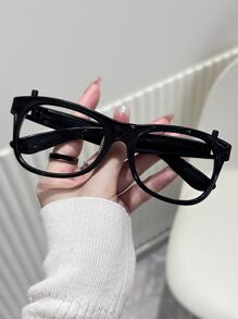 1入組新款韓式寬框眼鏡框,黑框,適用於處方鏡片和圓形 / 方形臉型,使臉型看起來更纖細,輕盈,適用於平鏡片眼鏡 - 黑色 - 查看 1