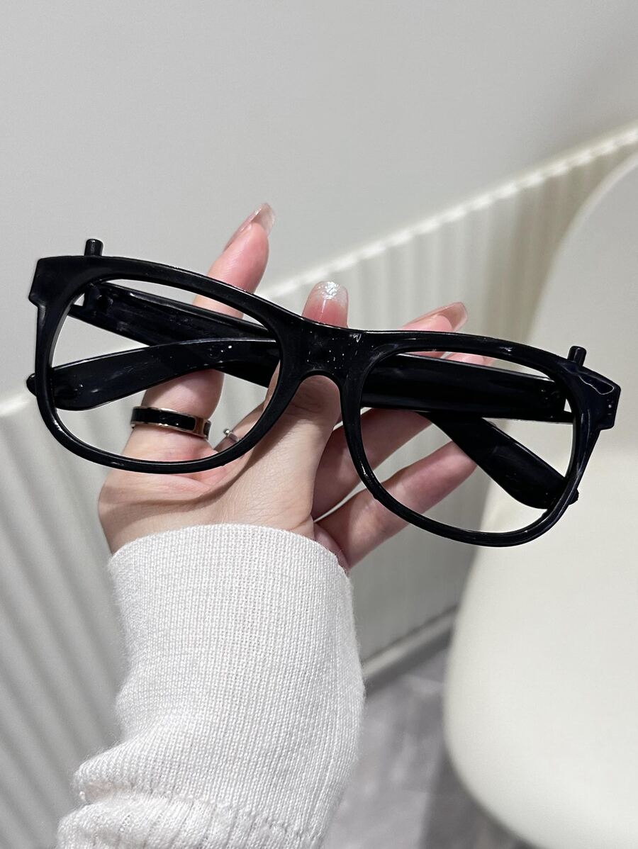 1入組新款韓式寬框眼鏡框,黑框,適用於處方鏡片和圓形 / 方形臉型,使臉型看起來更纖細,輕盈,適用於平鏡片眼鏡 - 黑色 - 查看 1