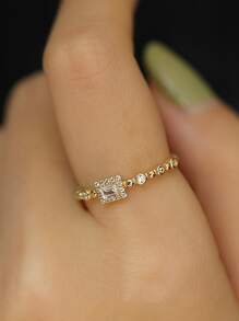 Japanese Style Luxury 925 Sterling Silver Ring, Princess Square Shape, Exquisite Women's Ring Wedding Engagement Bridal Jewelry - Yellow - View 3