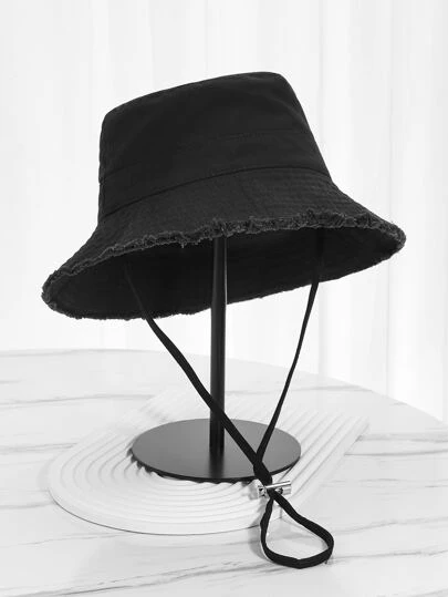 Wide Brim Bucket Hat With Frayed Edge, Perfect For Outdoor Hiking, Anti-Uv Sun Hat For Summer Casual