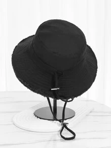 Wide Brim Bucket Hat With Frayed Edge, Perfect For Outdoor Hiking, Anti-Uv Sun Hat For Summer Casual - Black - View 3