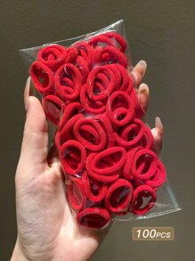 1 包/100 件女士小号多色高弹力发带休闲粉色配饰 - 查看 3