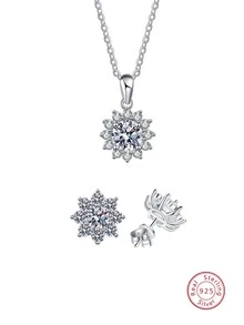 3入組優雅奢華925 銀&氧化鋯耳釘和項鏈套裝合適的適合女士日常穿著派對首飾類聖誕禮品