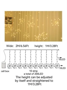1pc 200LED 2m*1m Small Flower Curtain String Lights, Suitable For Indoor Decoration, Room, Bedroom, All Season Fairy Lights, Holiday Gift Lights - Multicolor - View 8