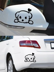 2入組黑色狗和愛心圖案汽車貼紙,通用汽車外裝裝飾貼紙 - 黑色 - 查看 5