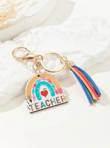 1pc Fashionable Rainbow Alphabet Keychain With Diy Zinc Alloy Letter Shaped Tag And Tassel For Car Key Decoration, Graduation Season & Teacher's Day Special Valentine's Day Car Accessories Bag Charm School Cute Goth Y2k Christmas Gift Ideas