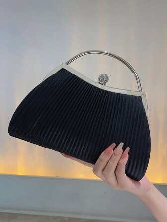 Brillo Destellante, Glamoroso Brillante, Elegante, Exquisito Bolso De Mano De Noche Para Mujer Con Diseño Plisado En Color Negro, Decorado Con Rhinestone. Adecuado Para Fiestas, Cenas, Eventos Nocturnos Para Chicas Y Mujeres. Perfecto Como Regalo Para Mujeres En Fiestas, Bodas, Proms Y Cenas/banquetes
