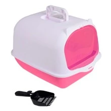 Arenero Para Gato Grande Cerrado Con Tapa Pala y Filtro de Carbon Antiolores Abatible 4 Colores Excelente Calidad - Rosa - Ver 1