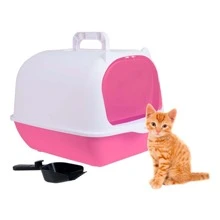 Arenero Para Gato Grande Cerrado Con Tapa Pala y Filtro de Carbon Antiolores Abatible 4 Colores Excelente Calidad - Rosa - Ver 2