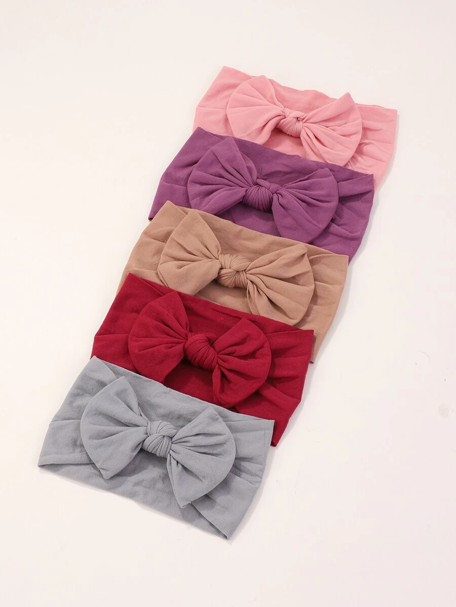 bilicaca 5 件/包糖果色儿童宽发带带蝴蝶结扣，适合女婴的节日头带，爱情人节 - 彩色 - 查看 1