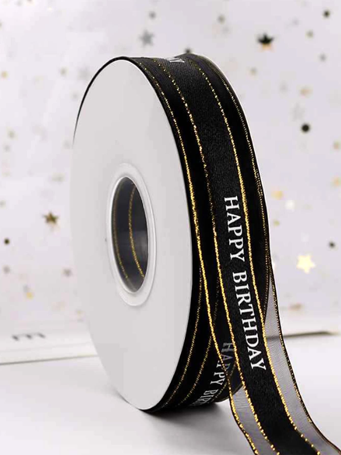 1卷標語圖案禮品包裝絲帶 - 黑色 - 查看 1
