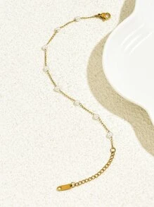 1pc Minimalist Pearl Stainless Steel Bracelet, Versatile For Women Daily Wear And Gift