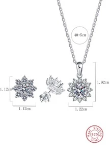 3入組優雅奢華925 銀&氧化鋯耳釘和項鏈套裝合適的適合女士日常穿著派對首飾類聖誕禮品