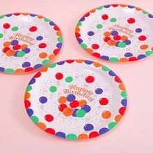 10pcs Happy Birthday Disposable Party Paper Plates With Balloon Design For Children, 9 Inch - Red - View 2