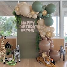 152入組橄欖綠金色氣球花環拱門套裝,叢林動物派對主題生日派對裝飾,橄欖綠金屬光澤咖啡色氣球,用於嬰兒派對婚禮用品(叢林動物派對主題) - 彩色 - 查看 5
