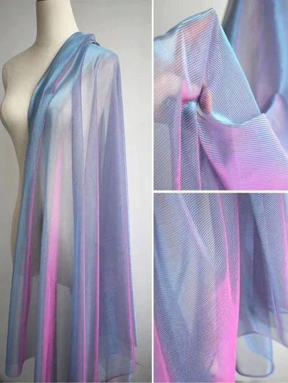 1 件渐变双色网布，激光纹理透视面料长裙披肩创意手工面料