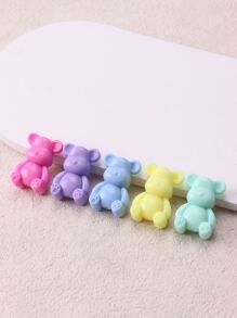 5pcs Mixed Solid Color Smooth Surface Bear Shaped Beads With Straight Hole For Diy Jewelry Making - Multicolor - View 1