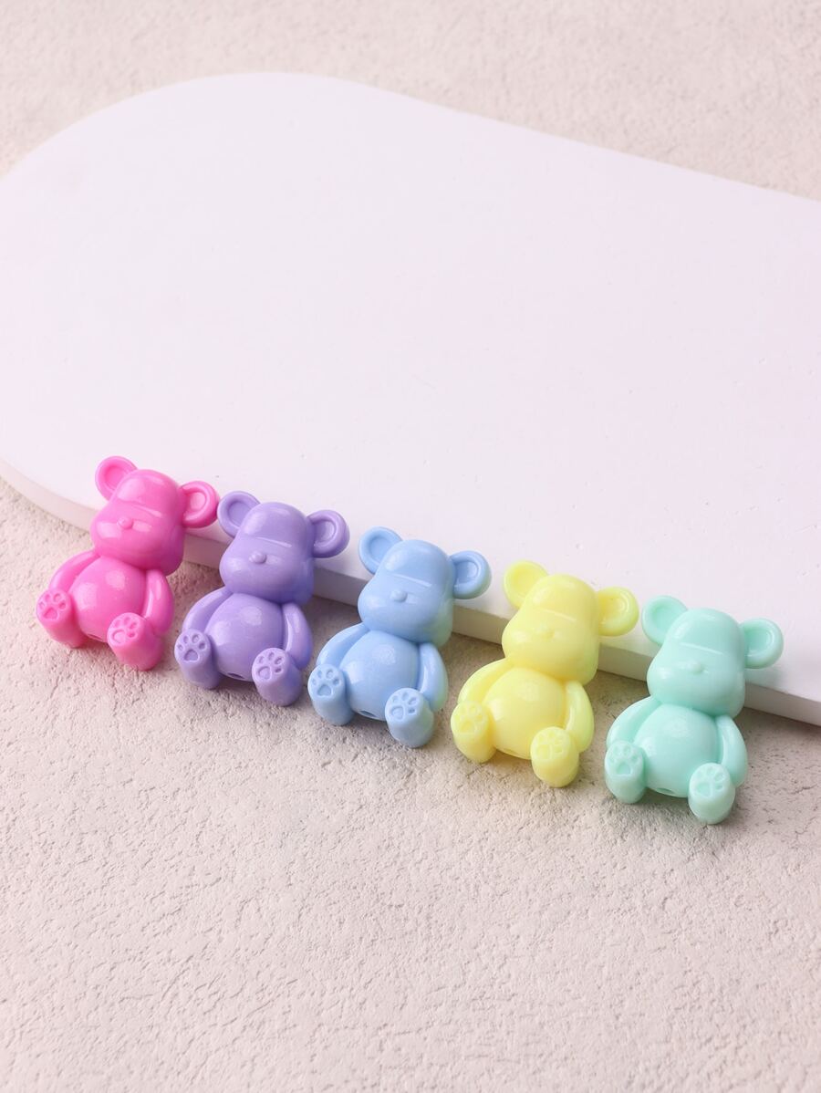 5pcs Mixed Solid Color Smooth Surface Bear Shaped Beads With Straight Hole For Diy Jewelry Making - Multicolor - View 1