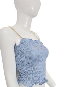 CROP TOP AZUL CELESTE ELASTCO Y TIRANTE DE CADENA - Celeste - Ver 3