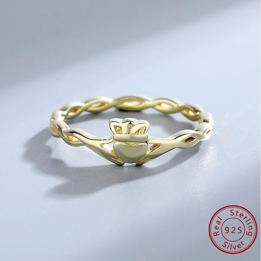 1只鋯石s925純銀豪華大戒指,鍍18k黃金,適合女性,時尚優雅的歐美風格 - 金色 - 查看 1